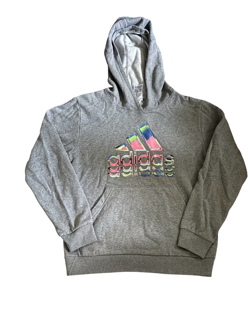 adidas Gray Hoodie with Iridescent Multicolor Logo